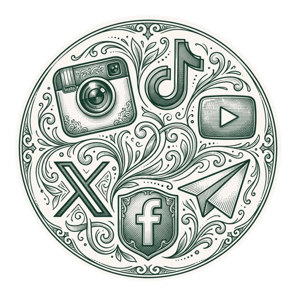 Monochrome illustration of social media logos collection